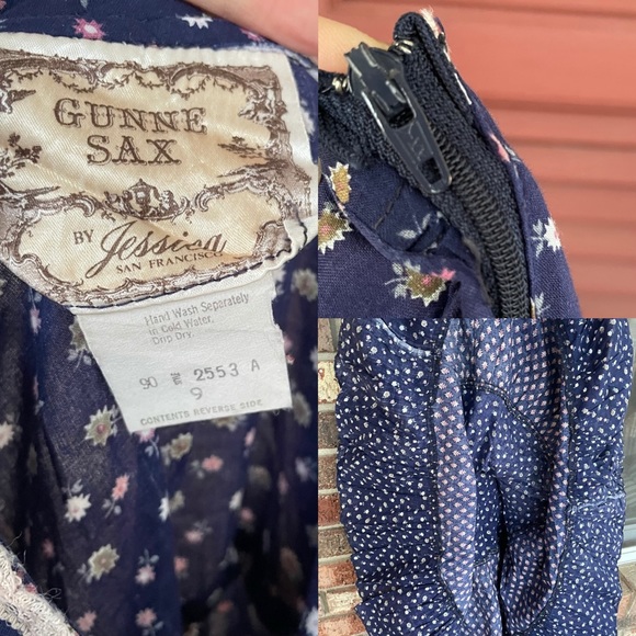 VTG 🦋Gunne Sax🦋 70’s Navy & Red Calico floral Cottage Core Prairie Dress✨ - Picture 11 of 16